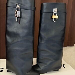 Givenchy Black Over the Knee Boots with Lock Detail